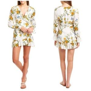 Raga Buttercup Fields White Floral Ruffle Trim Long Sleeve Wrap Dress Size Small